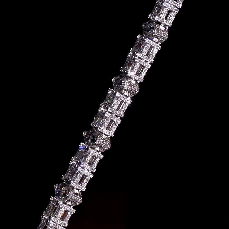 5mm Iced Out Out Marquise & Princess Cut Side Stone Tennis Bracelet Silver - Image 4