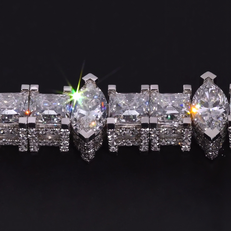 5mm Iced Out Out Marquise & Princess Cut Side Stone Tennis Bracelet Silver - Image 5