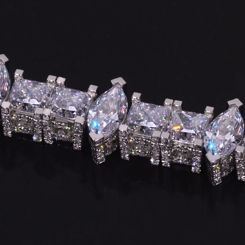 5mm Iced Out Out Marquise & Princess Cut Side Stone Tennis Bracelet Silver - Image 6
