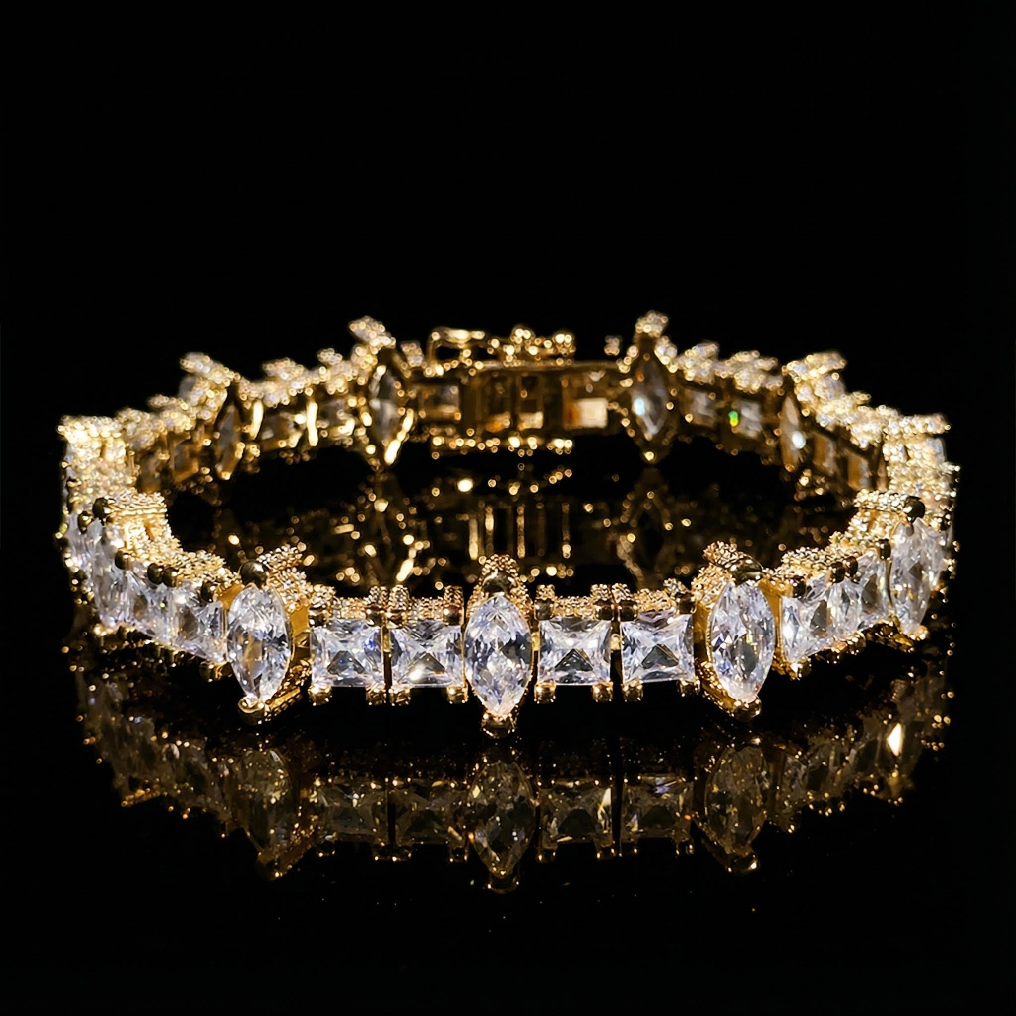 5mm Iced Out Out Marquise & Princess Cut Side Stone Tennis Bracelet Silver - Image 7