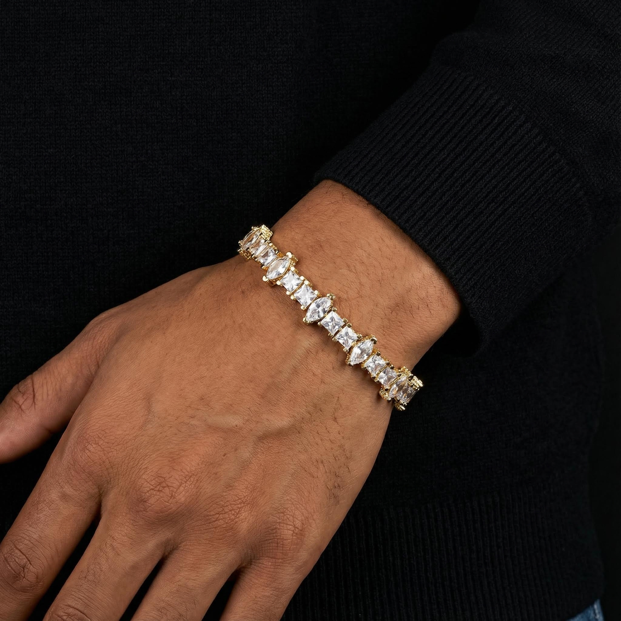 5mm Iced Out Out Marquise & Princess Cut Side Stone Tennis Bracelet Silver - Image 8