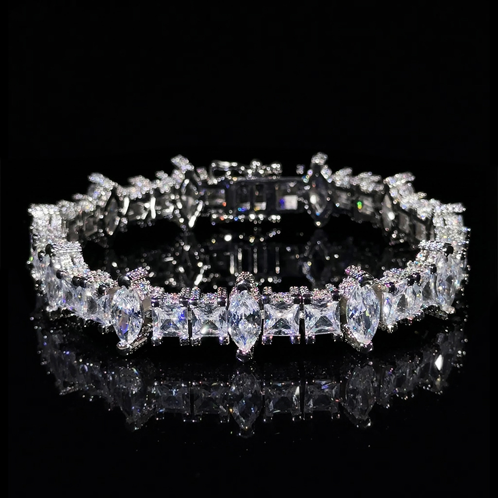 5mm Iced Out Out Marquise & Princess Cut Side Stone Tennis Bracelet Silver