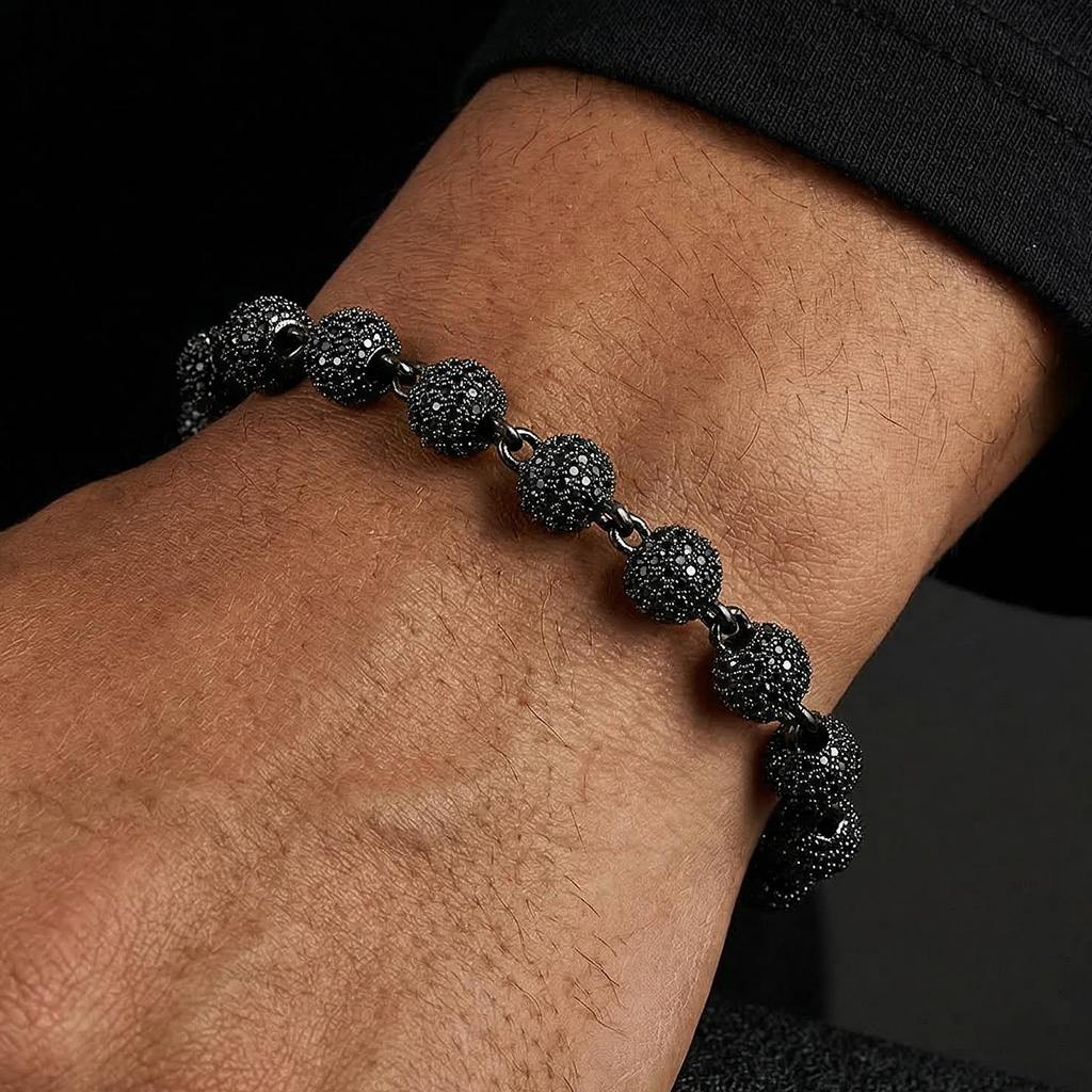 8mm Iced Out Beads Bracelet With Black Gold Plated With Street Luxury Shine