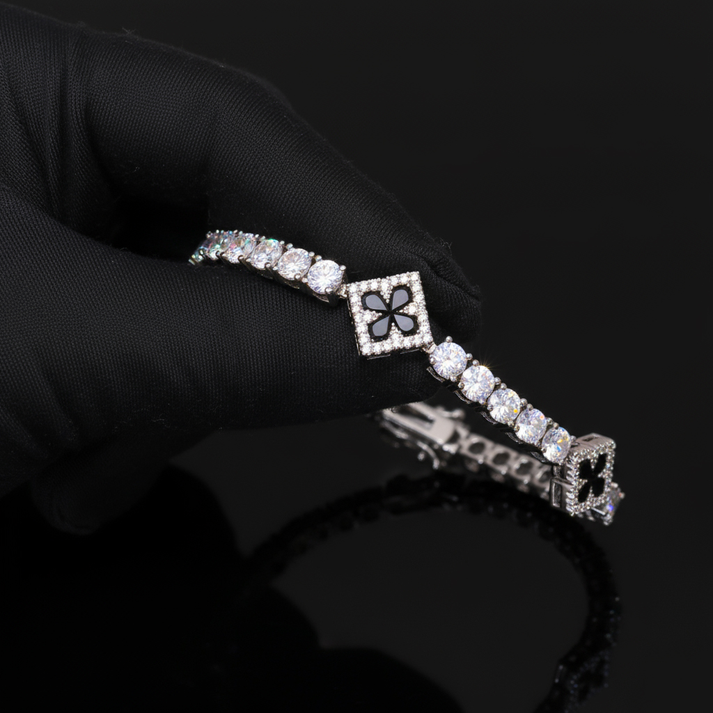 Iced Out Out Four Leaf Clover Tennis Bracelet With Street Luxury Shine - Image 7