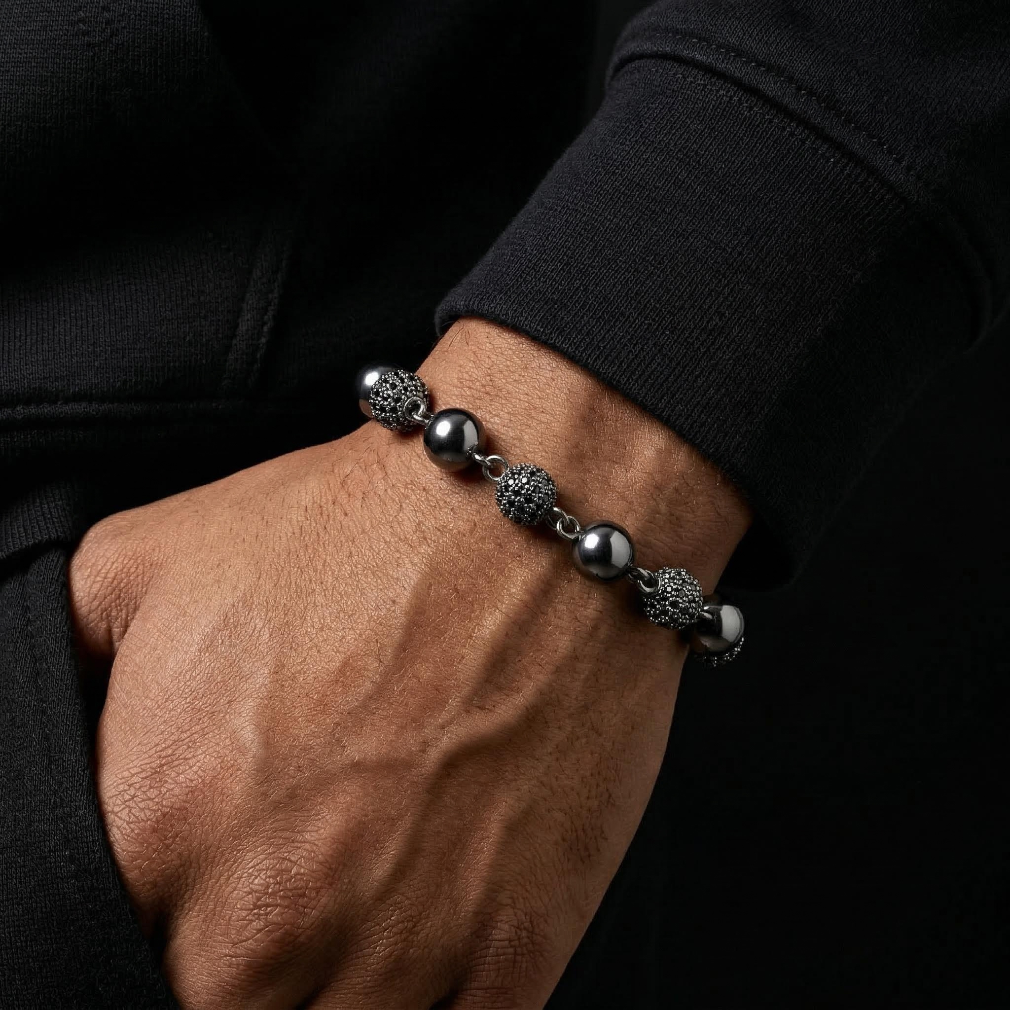 8mm Iced Out Beads Bracelet In Black Gold Plated With Street Luxury Shine - Image 4