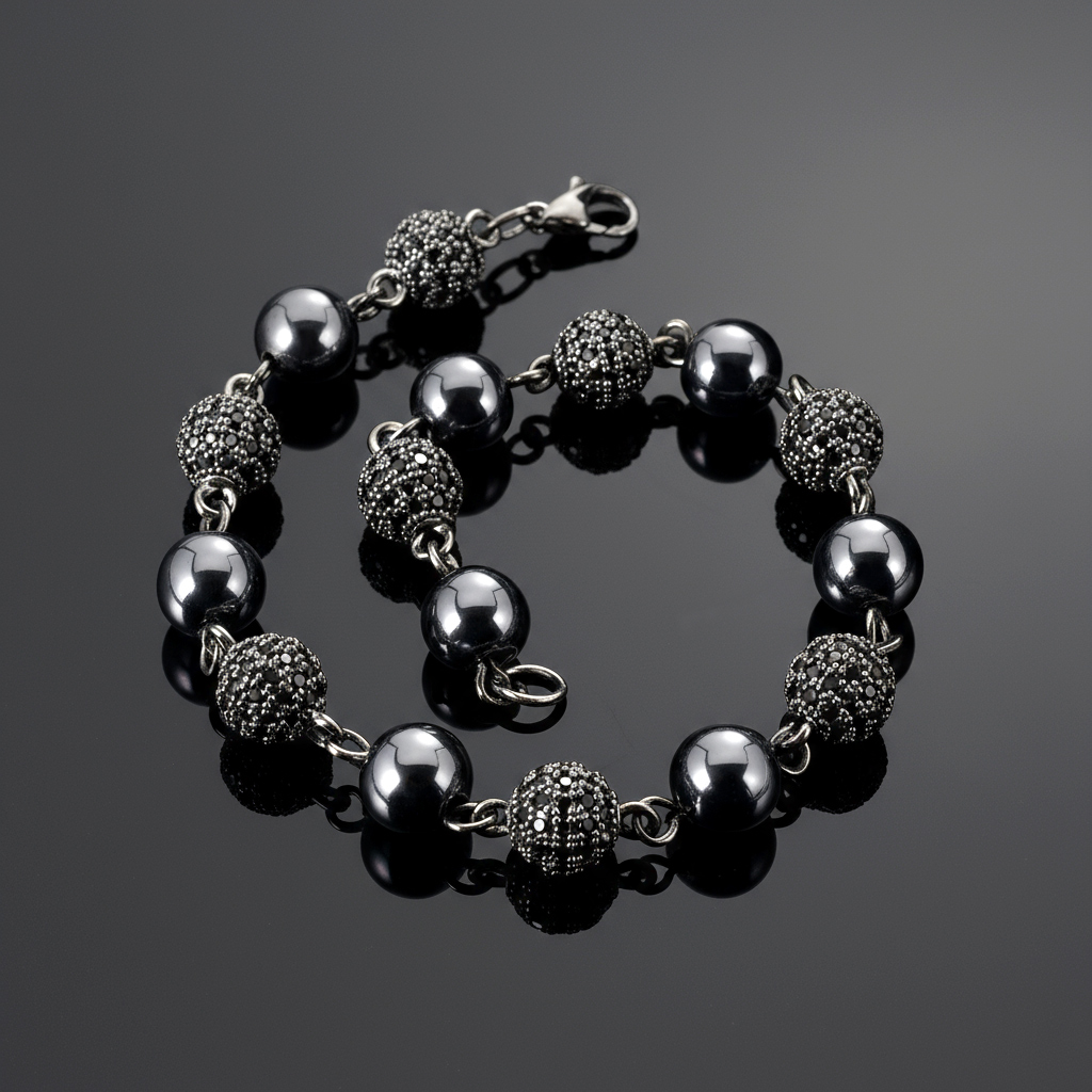 8mm Iced Out Beads Bracelet In Black Gold Plated With Street Luxury Shine - Image 6