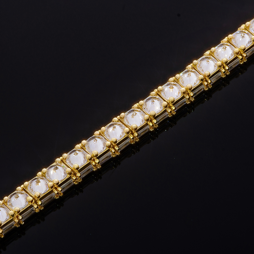 Iced Out Out Emerald Cut Sides Inverted Round Cut Tennis Bracelet Silver - Image 9