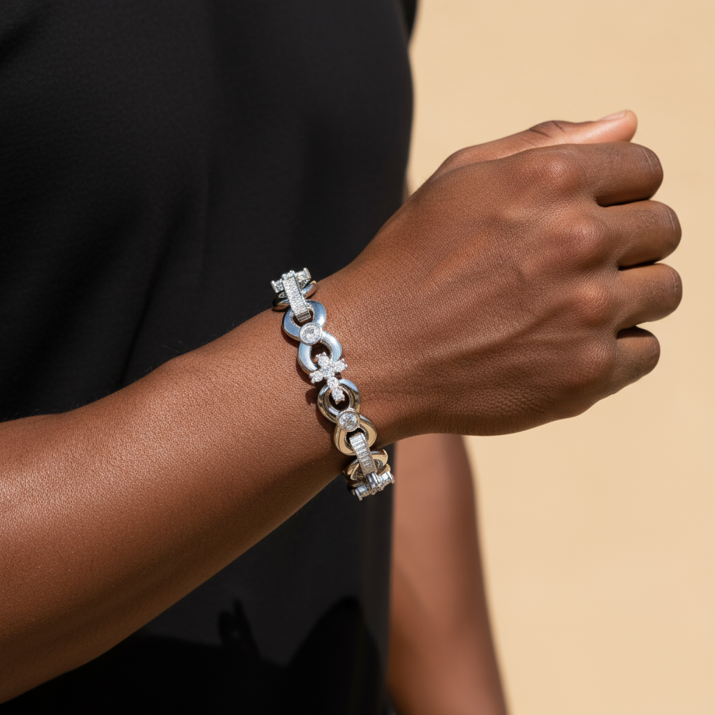 Iced Out Out 12mm Baguette Cut Infinite Cross Bracelets Silver - Image 3