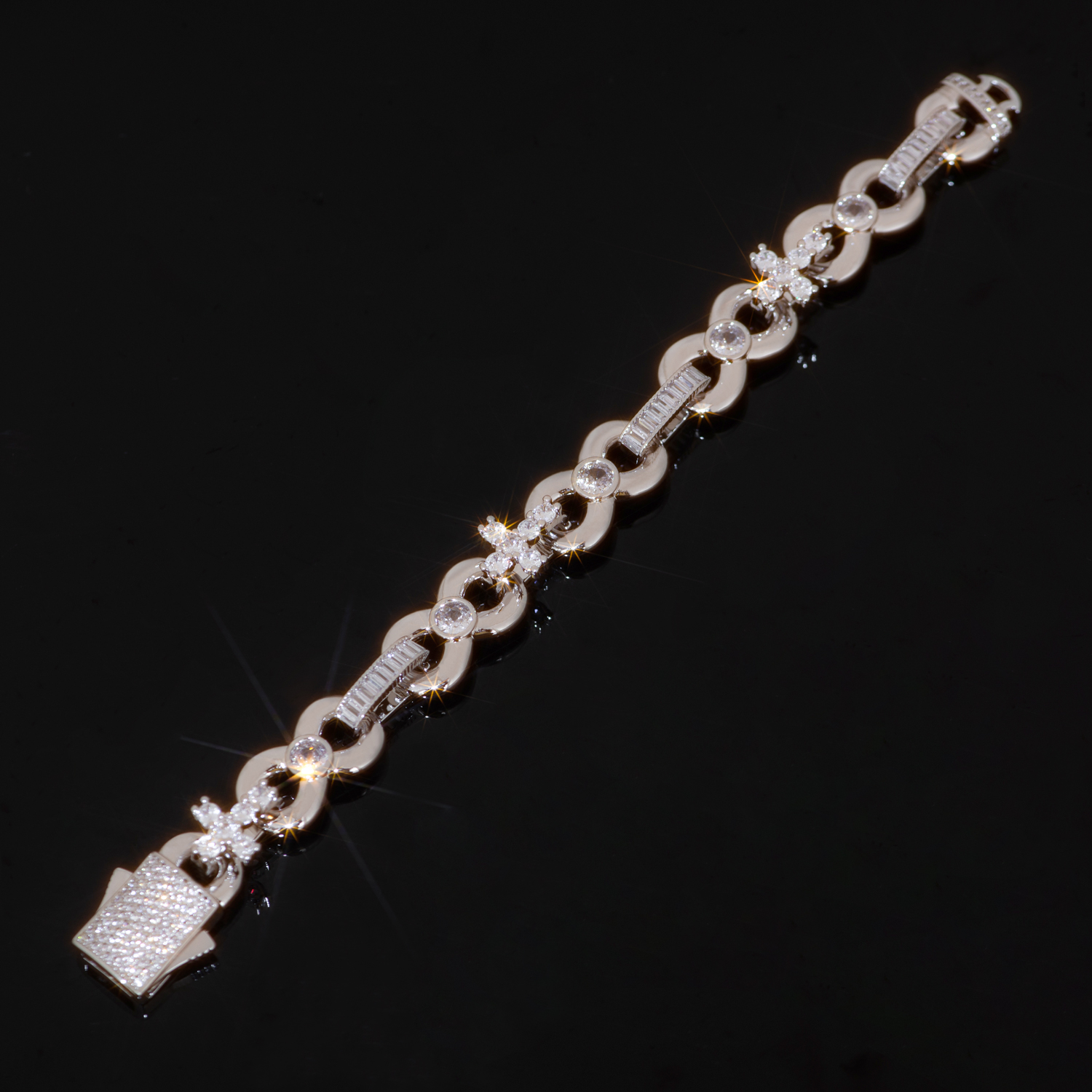Iced Out Out 12mm Baguette Cut Infinite Cross Bracelets Silver - Image 7