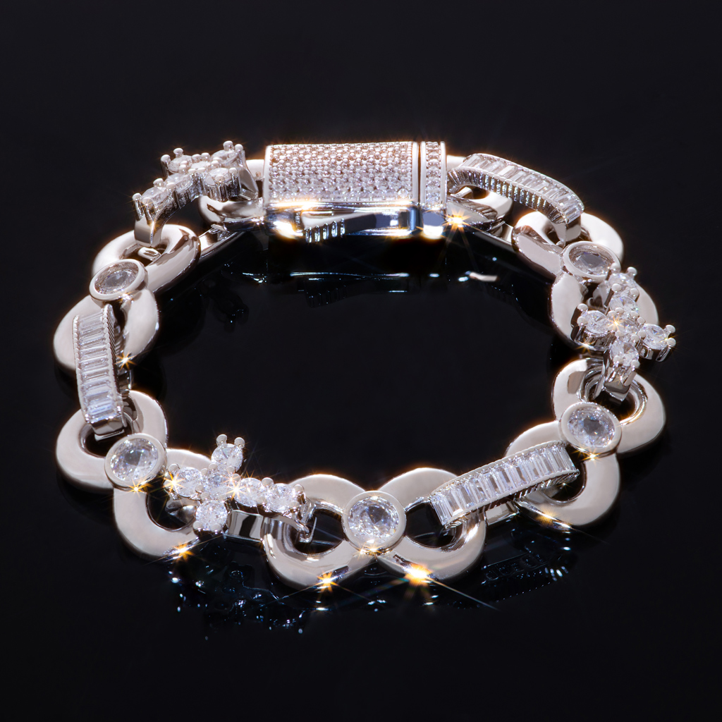 Iced Out Out 12mm Baguette Cut Infinite Cross Bracelets Silver
