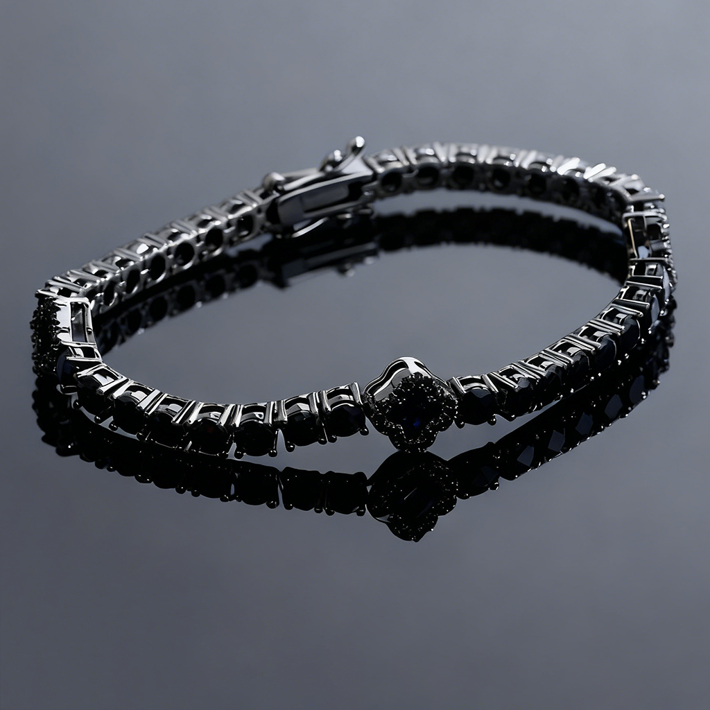 Iced Out Out Black Four Leaf Clover Tennis Bracelet With Bold Premium Edge - Image 4