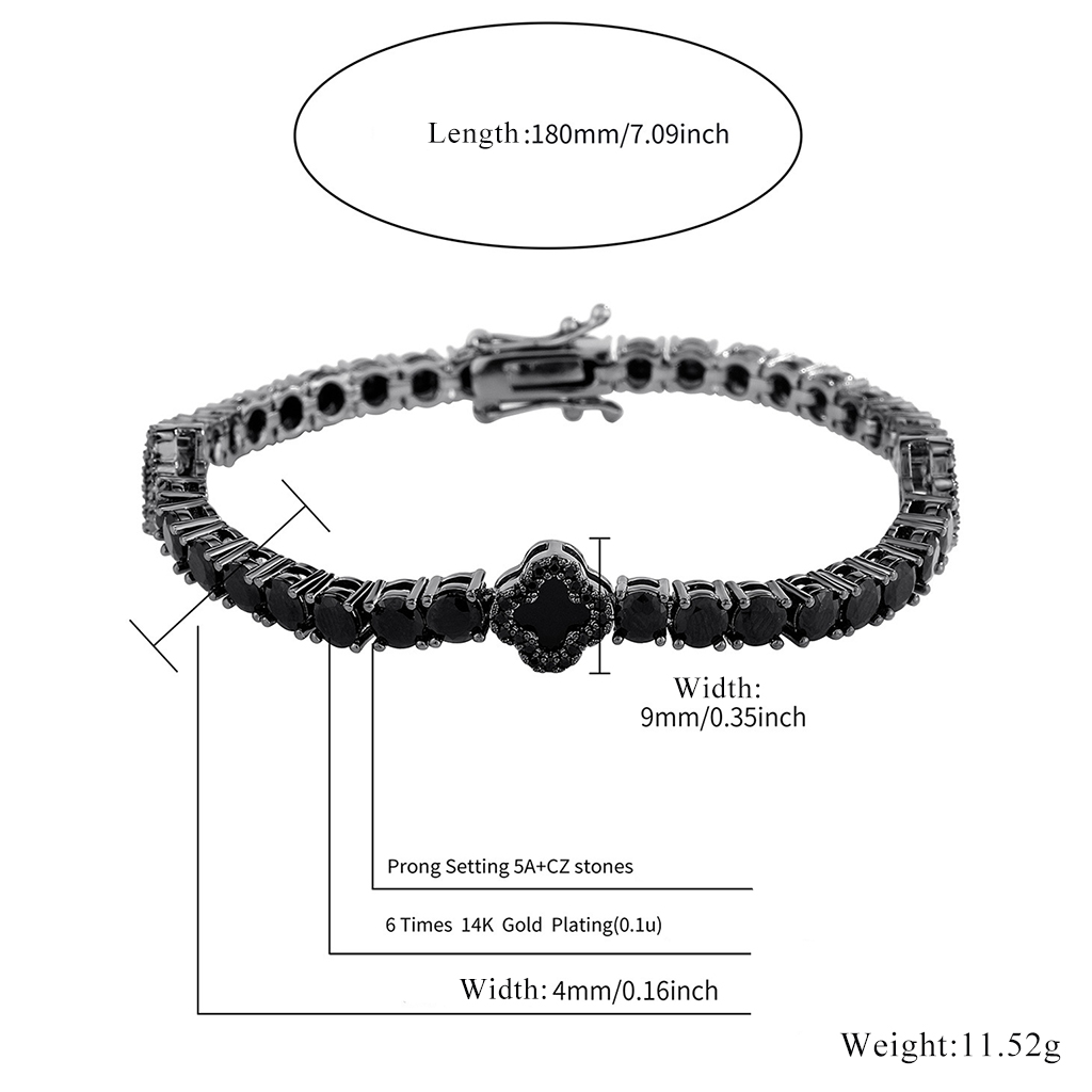 Iced Out Out Black Four Leaf Clover Tennis Bracelet With Bold Premium Edge - Image 8
