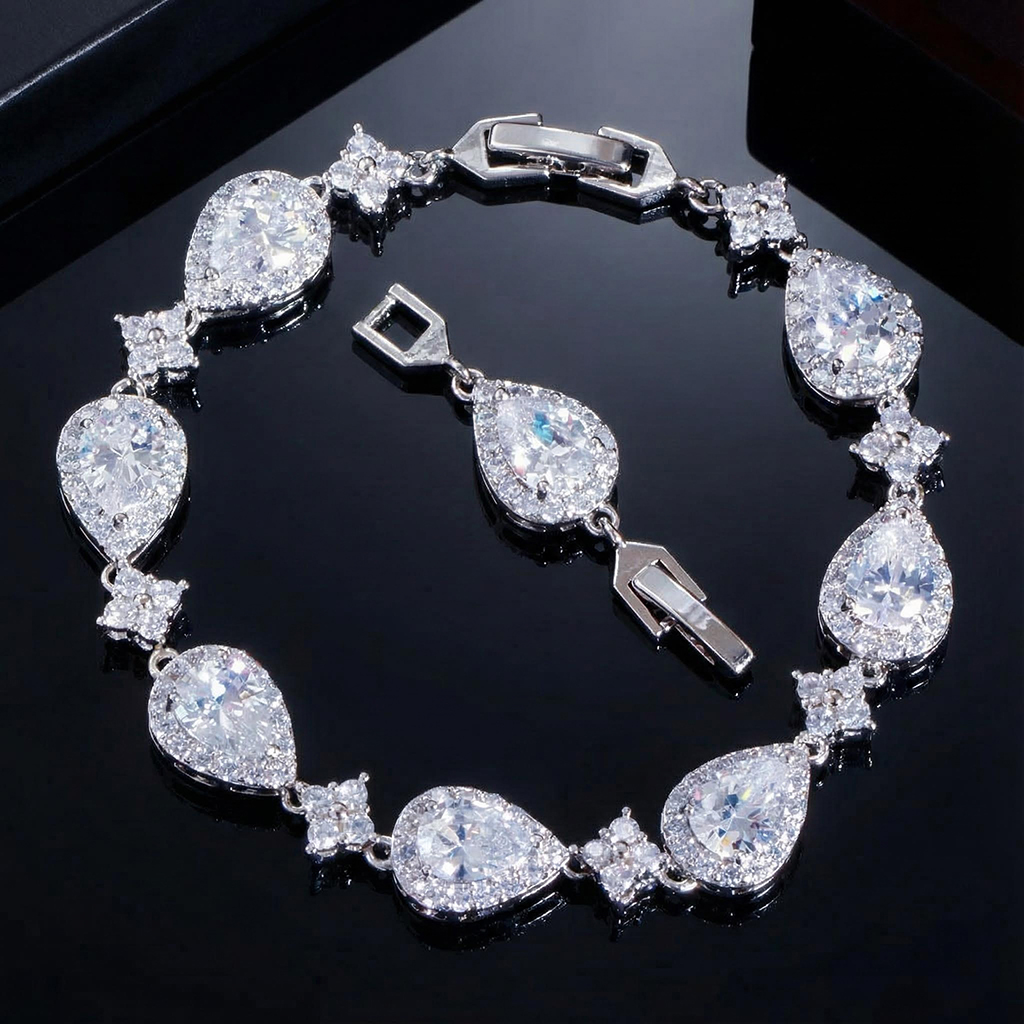 9mm Iced Out Out Pear Cut Four Leaf Clover Tennis Bracelet Silver - Image 4