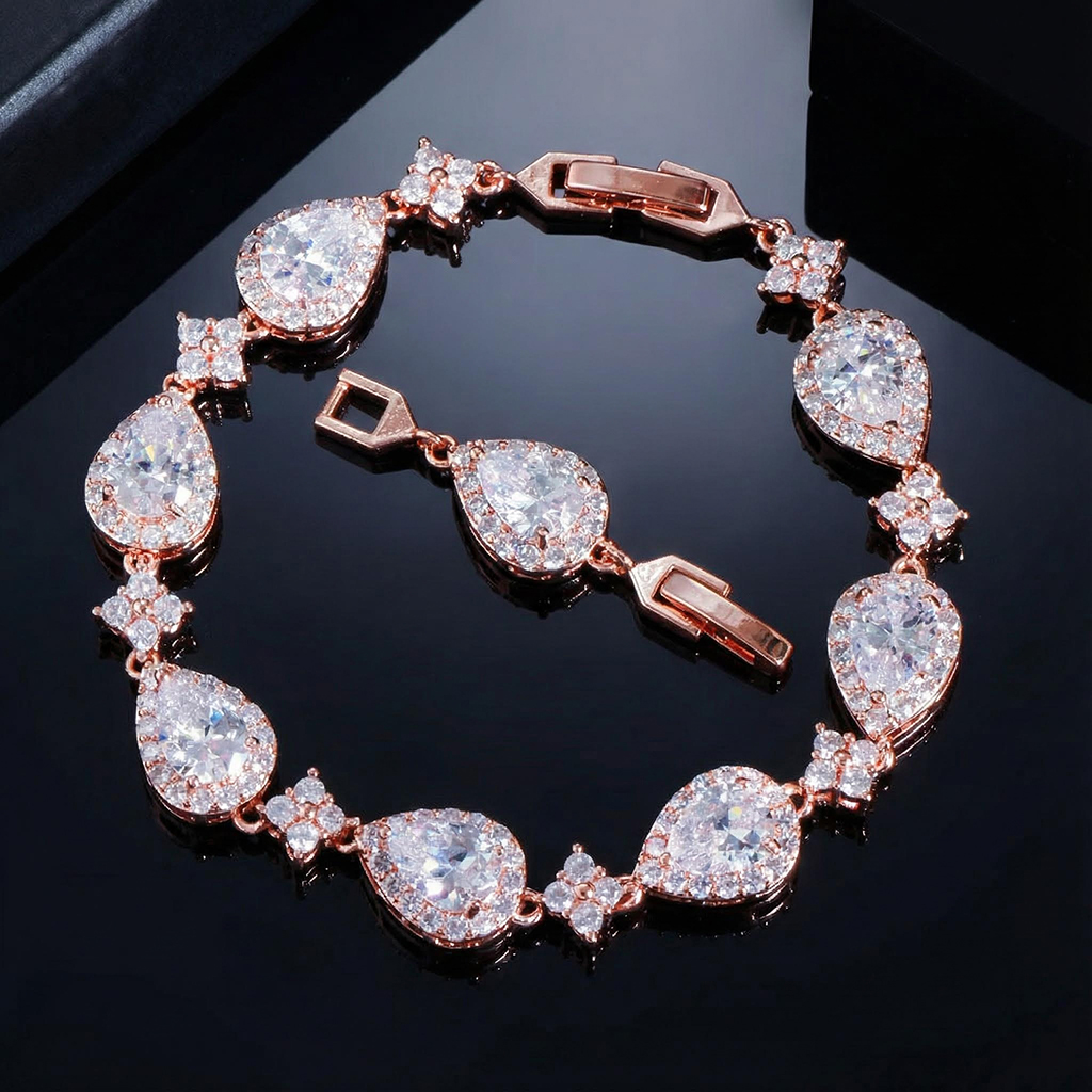 9mm Iced Out Out Pear Cut Four Leaf Clover Tennis Bracelet Silver - Image 5