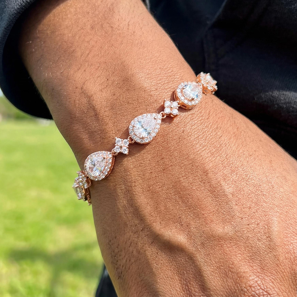 9mm Iced Out Out Pear Cut Four Leaf Clover Tennis Bracelet Silver - Image 6