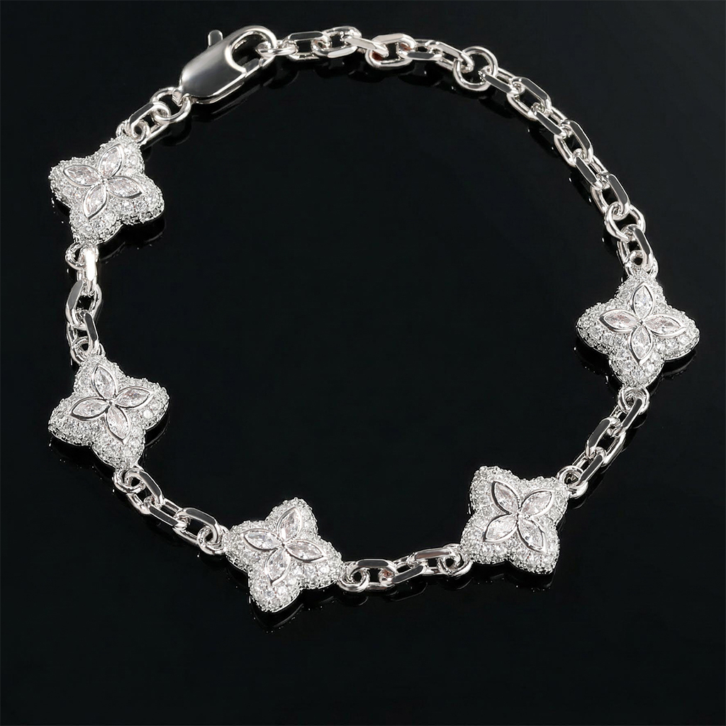 Iced Out Out 14mm Four Leaf Clover Bracelet Silver With Street Luxury Shine - Image 3
