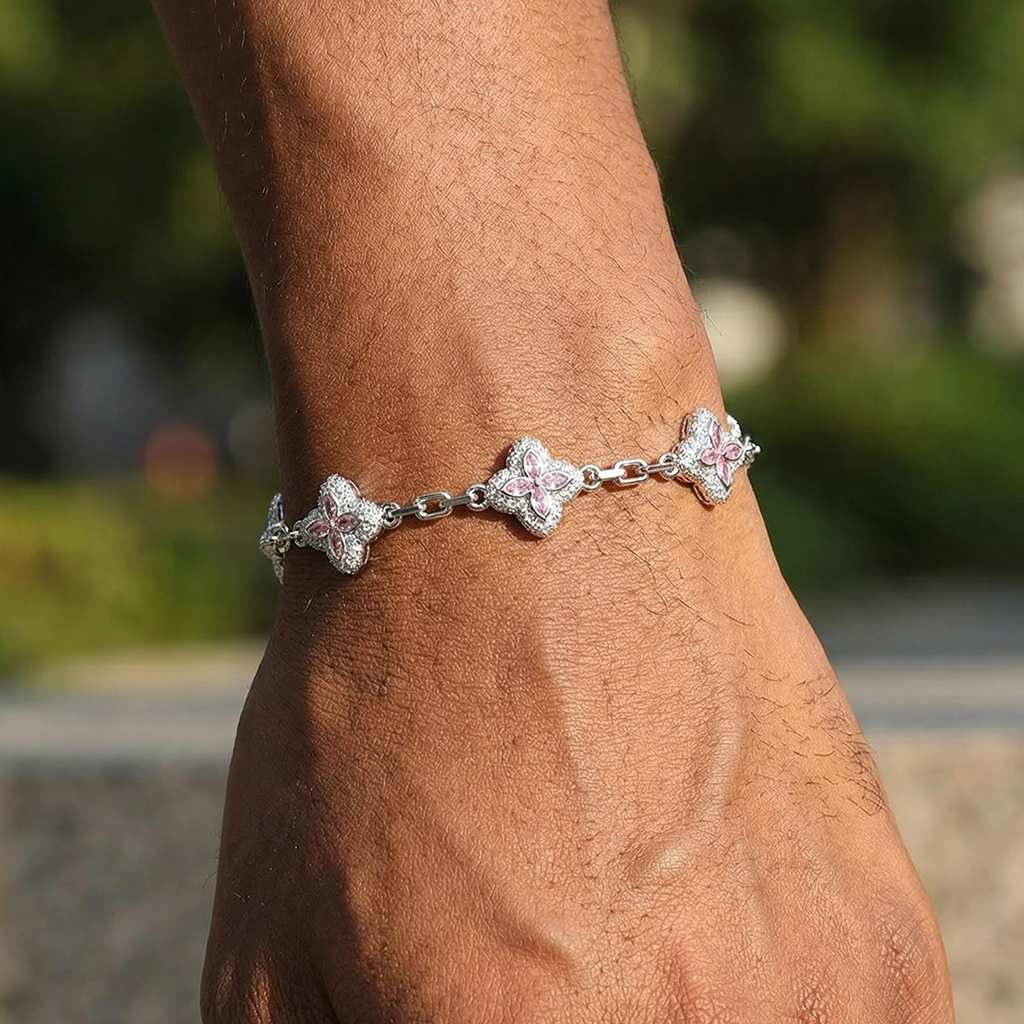 Iced Out Out 14mm Four Leaf Clover Bracelet Silver With Street Luxury Shine - Image 5