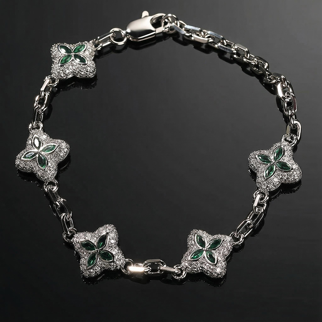 Iced Out Out 14mm Four Leaf Clover Bracelet Silver With Street Luxury Shine - Image 6