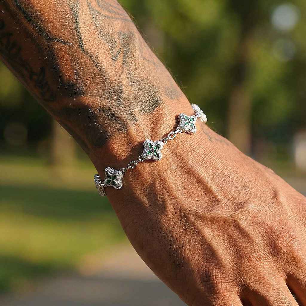 Iced Out Out 14mm Four Leaf Clover Bracelet Silver With Street Luxury Shine - Image 8