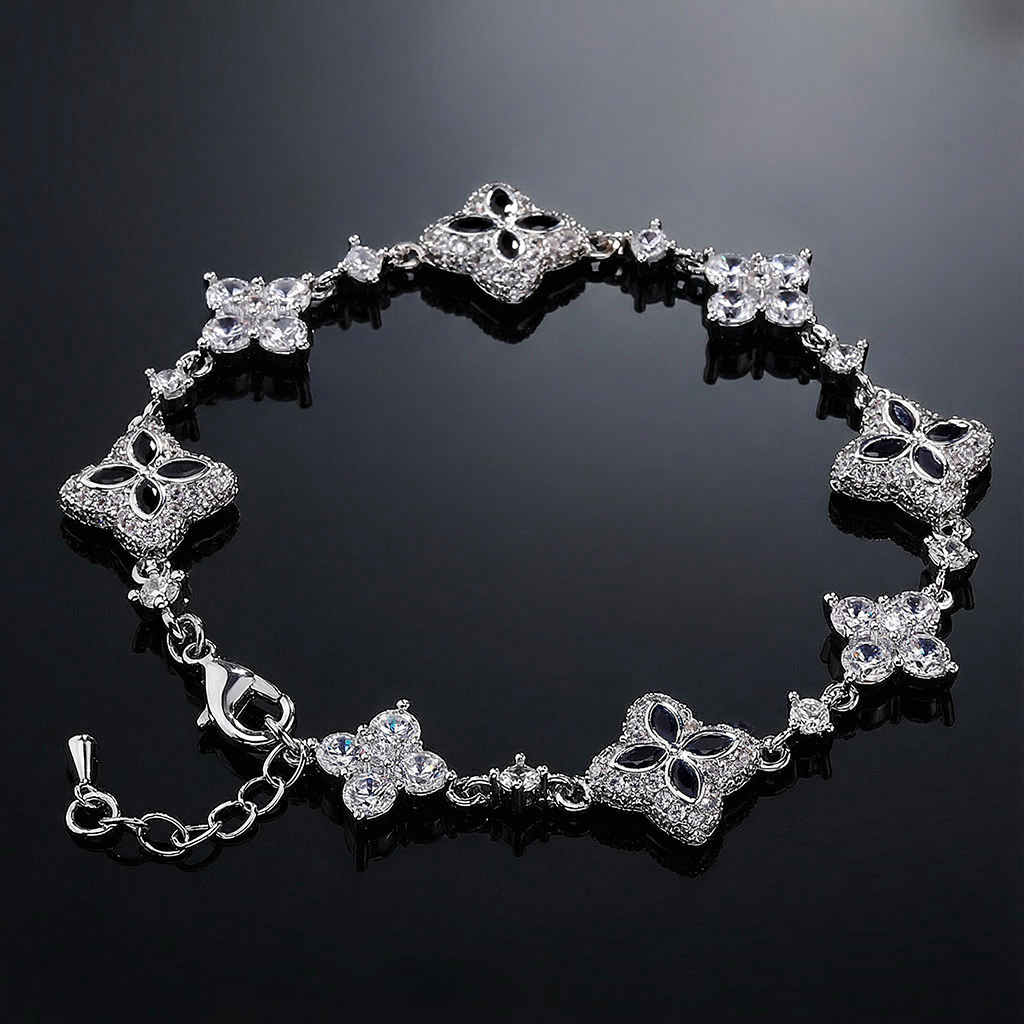 Iced Out Out 14mm Four Leaf Clover Bracelet Silver With Street Luxury Shine - Image 3