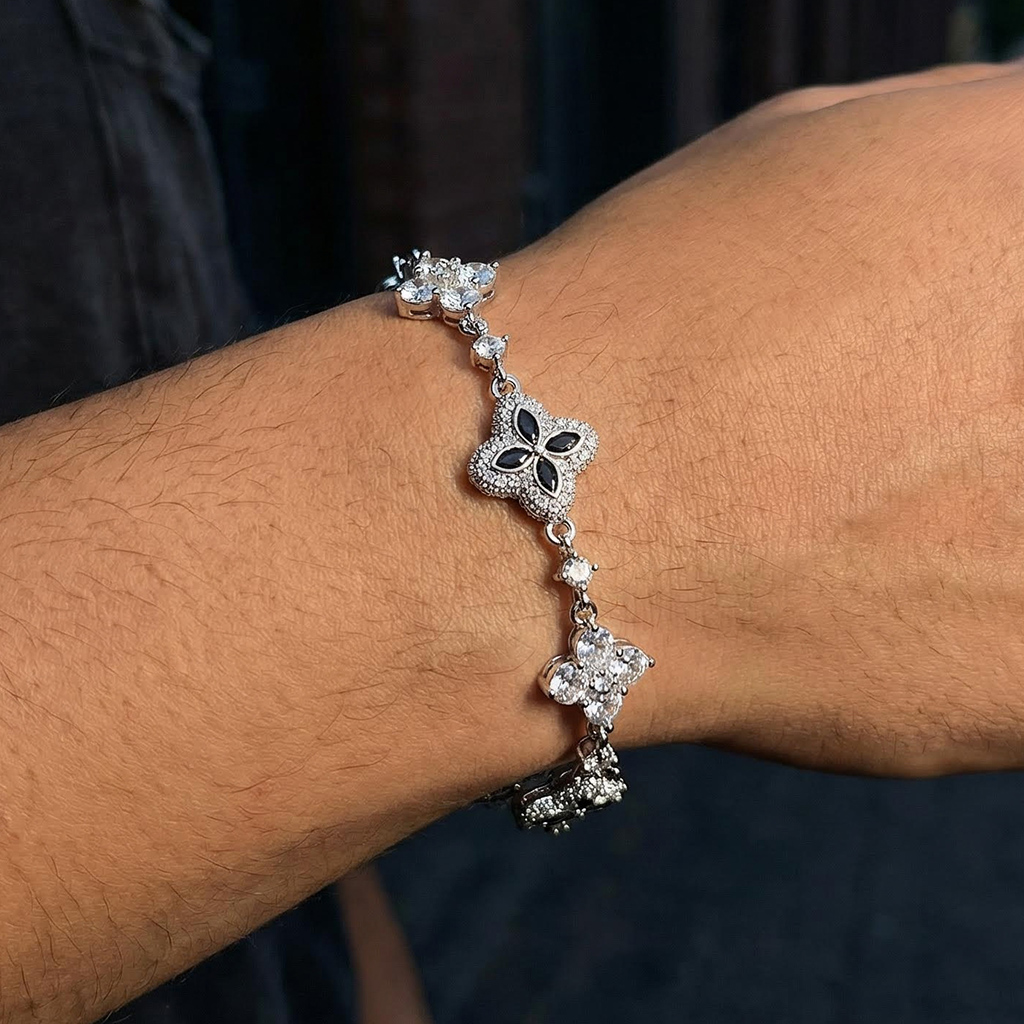 Iced Out Out 14mm Four Leaf Clover Bracelet Silver With Street Luxury Shine - Image 4