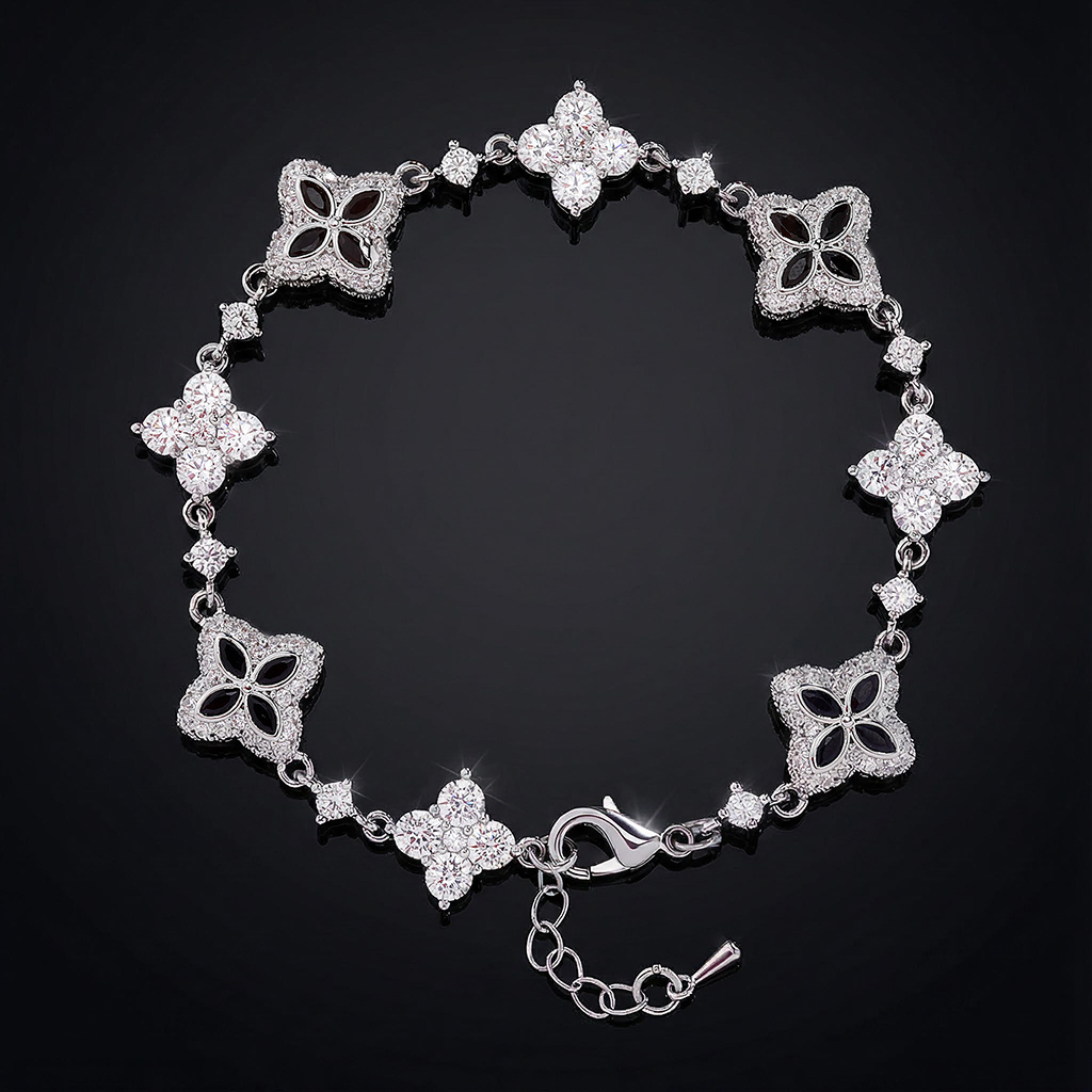 Iced Out Out 14mm Four Leaf Clover Bracelet Silver With Street Luxury Shine - Image 5