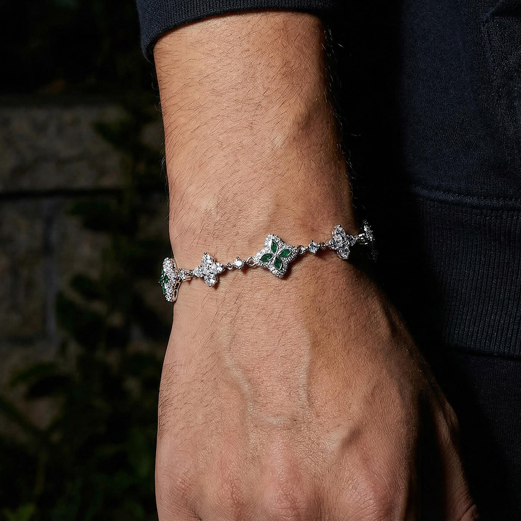 Iced Out Out 14mm Four Leaf Clover Bracelet Silver With Street Luxury Shine - Image 7