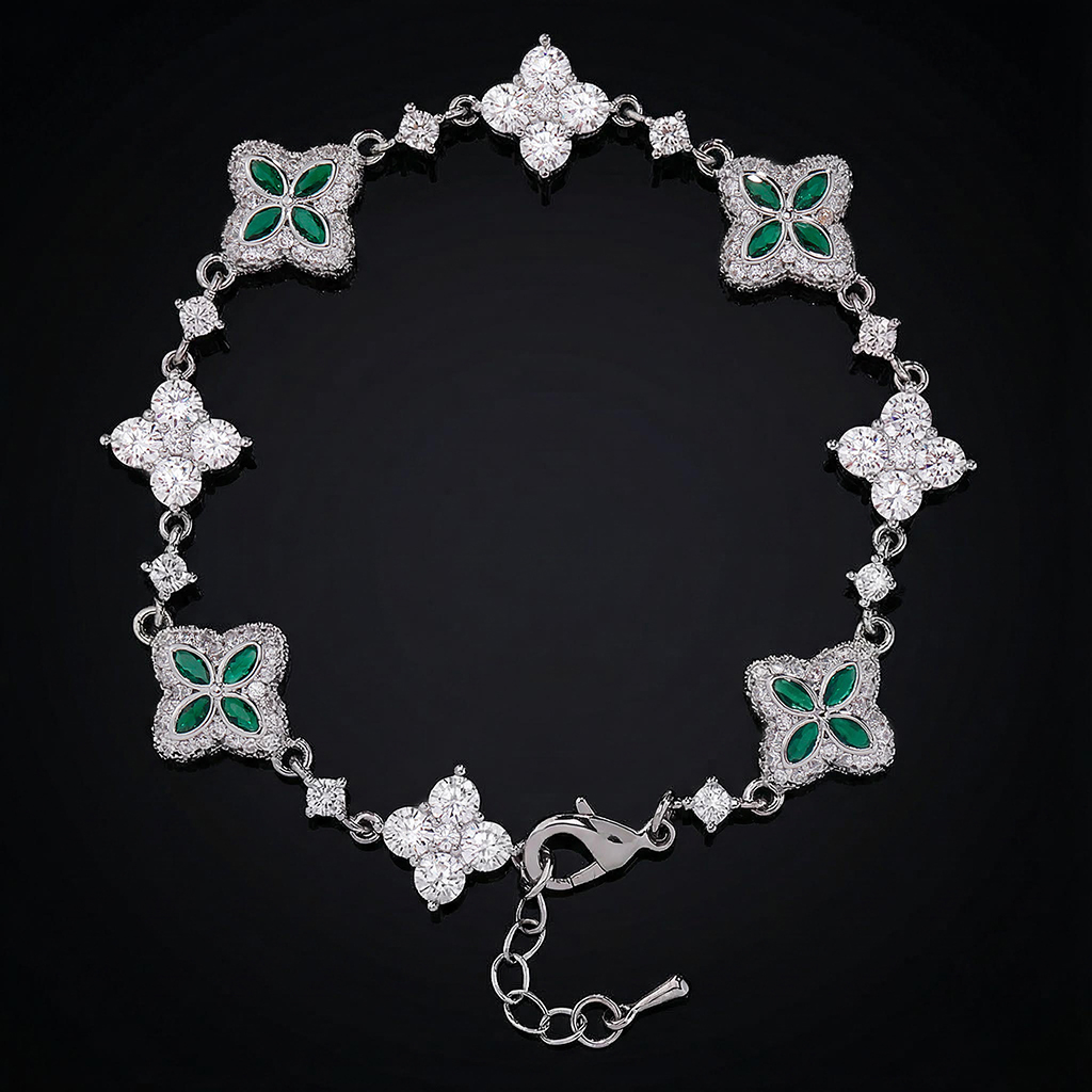 Iced Out Out 14mm Four Leaf Clover Bracelet Silver With Street Luxury Shine
