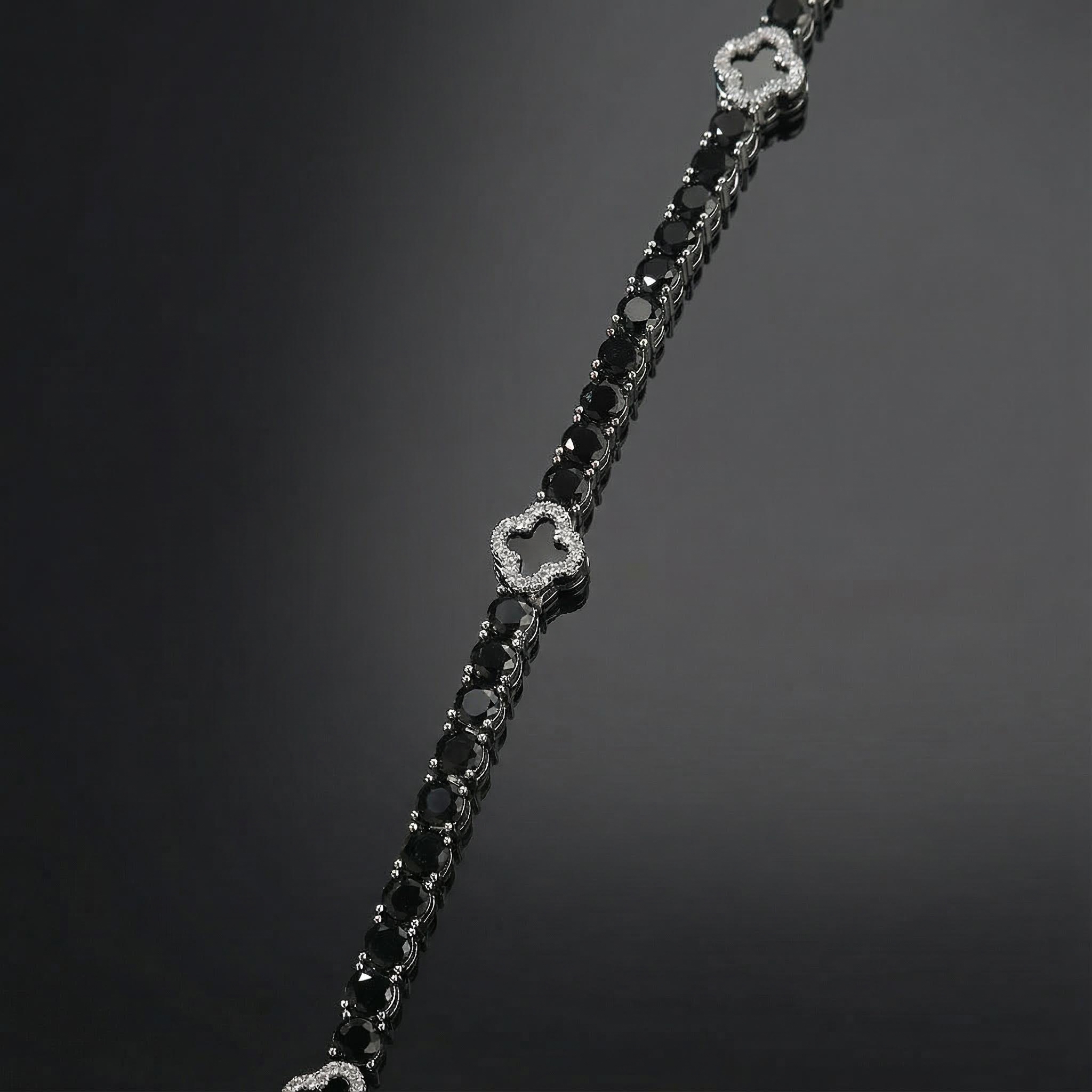 Bold Iced Out Out Black Four Leaf Clover Tennis Bracelet In White Gold - Image 4