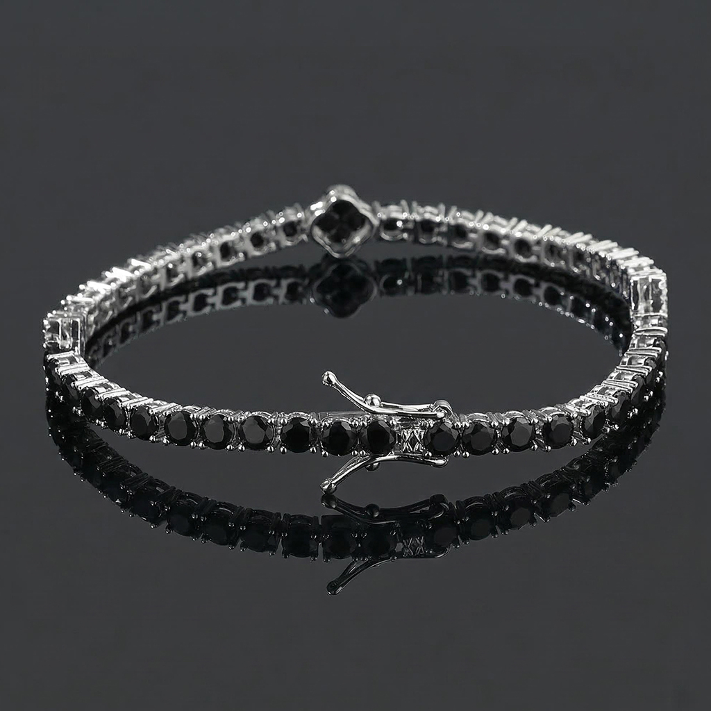 Bold Iced Out Out Black Four Leaf Clover Tennis Bracelet In White Gold - Image 5