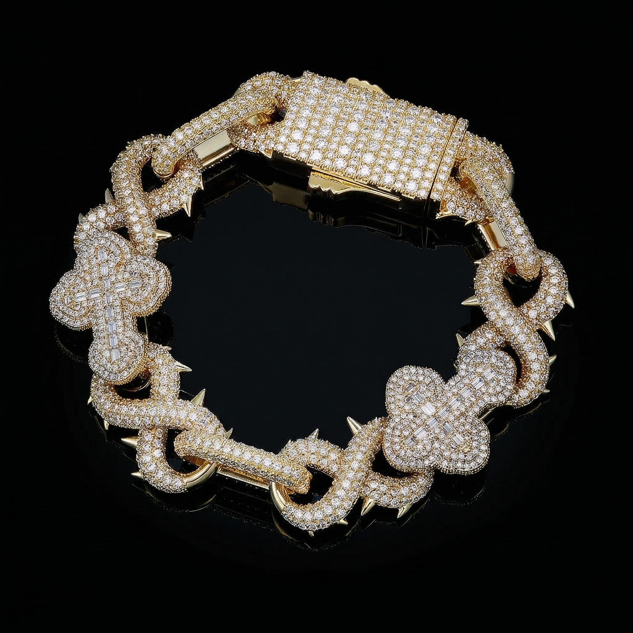 20mm Iced Out Out Detachable Spiked Cross Infinity Link Bracelet Silver - Image 4