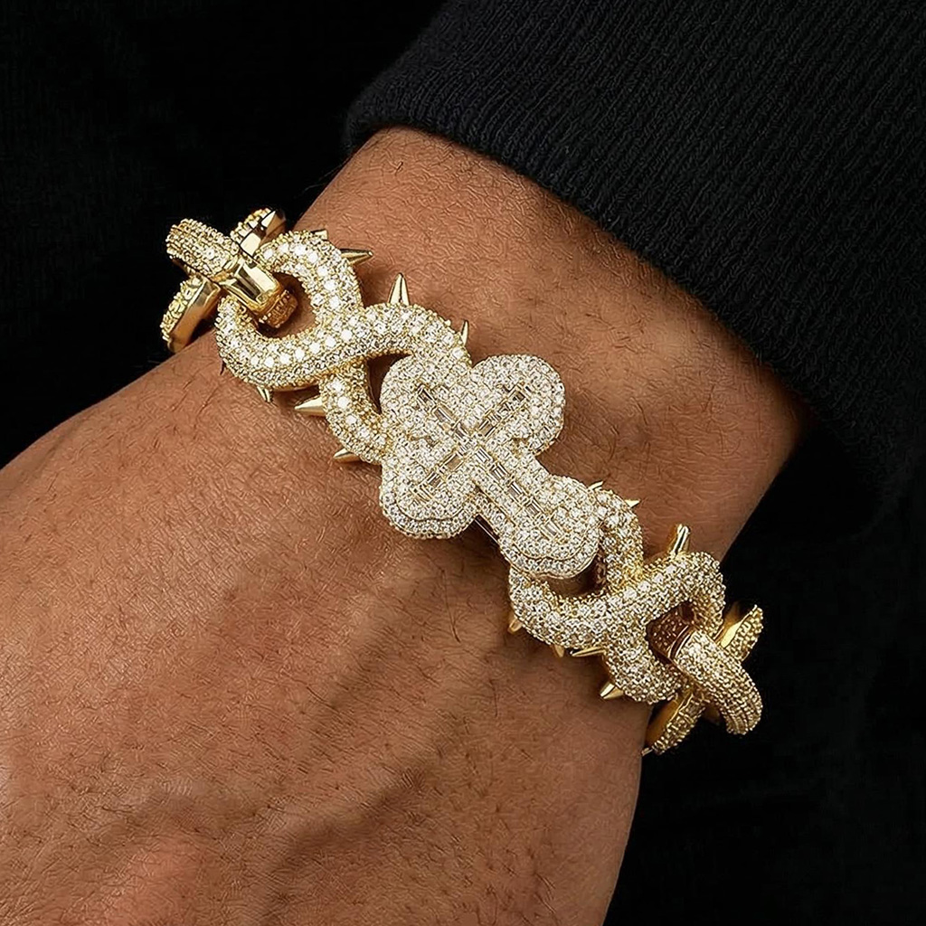 20mm Iced Out Out Detachable Spiked Cross Infinity Link Bracelet Silver - Image 5