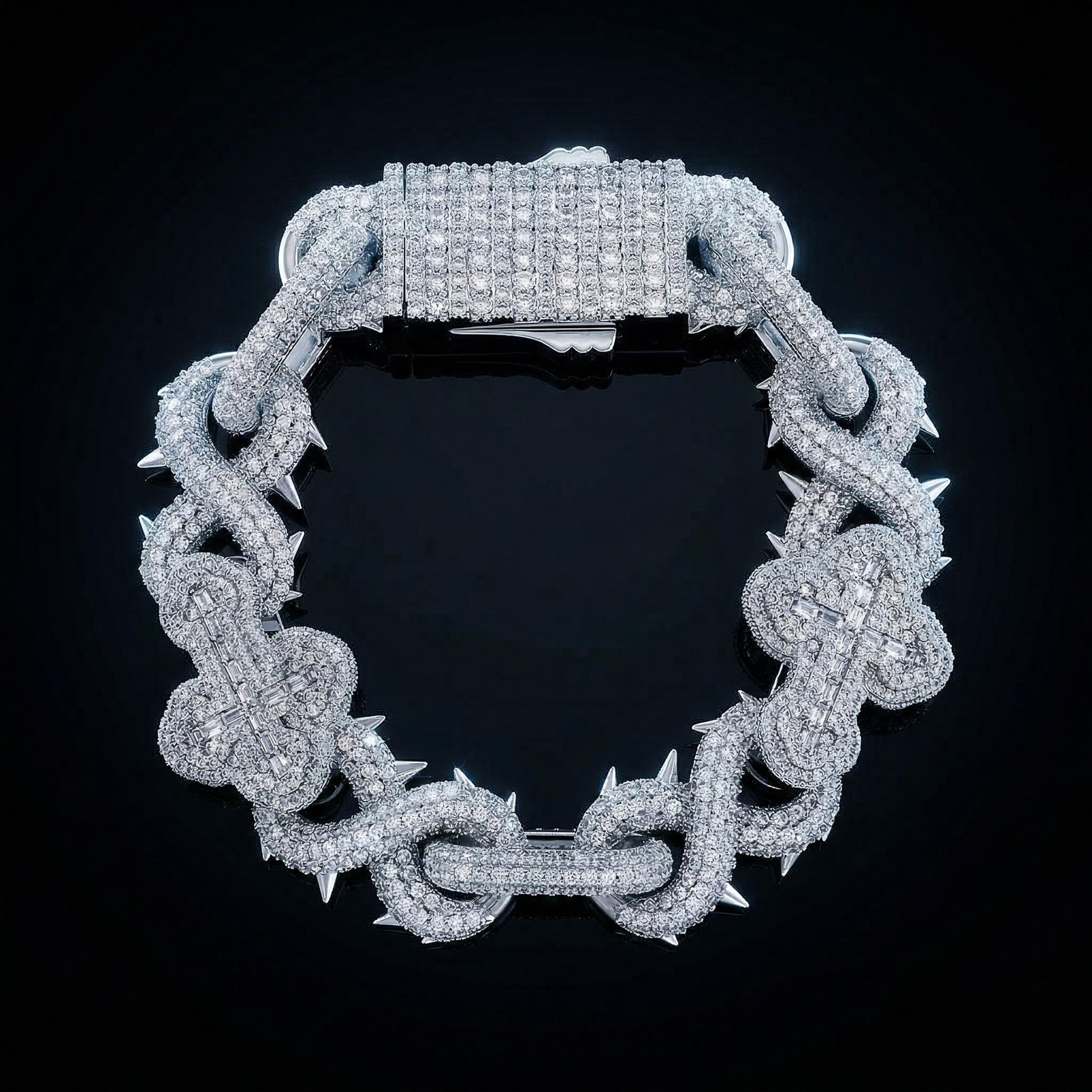 20mm Iced Out Out Detachable Spiked Cross Infinity Link Bracelet Silver