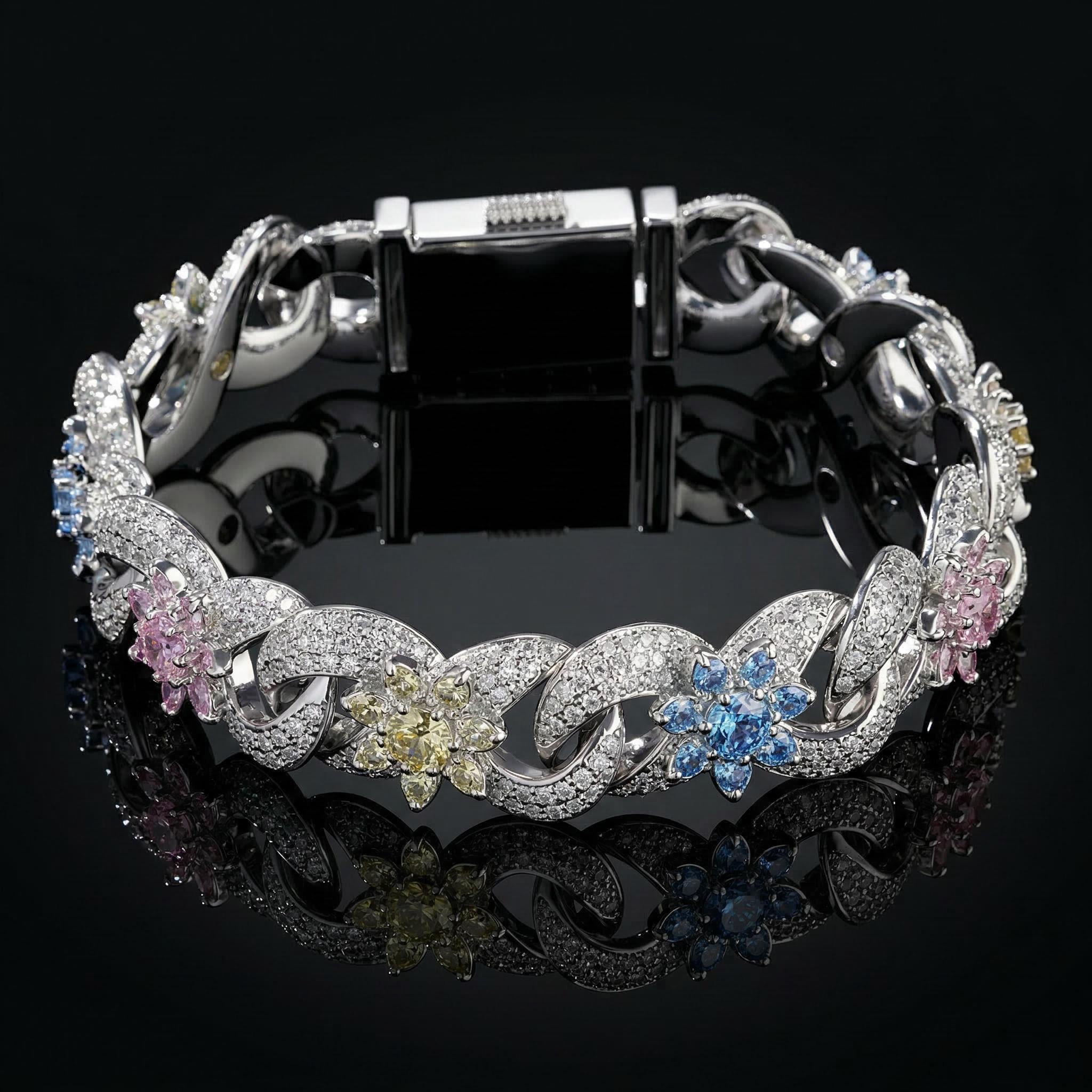 Iced Out Out Colorful Flower Infinity Link Bracelet With Bold Premium Edge - Image 4