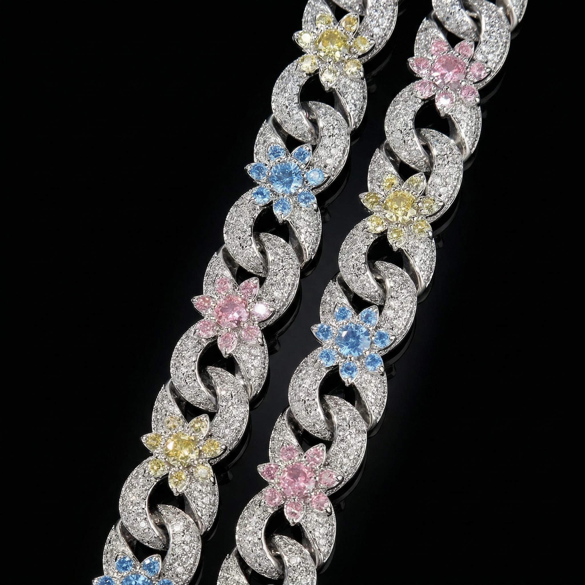 Iced Out Out Colorful Flower Infinity Link Bracelet With Bold Premium Edge - Image 5