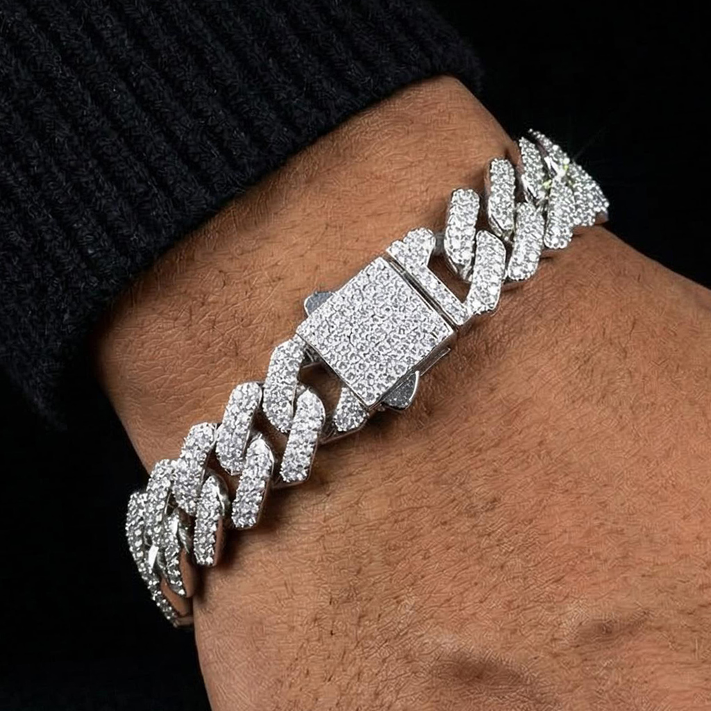 14mm Iced Out Out Miami Cuban Bracelet Silver With Street Luxury Shine