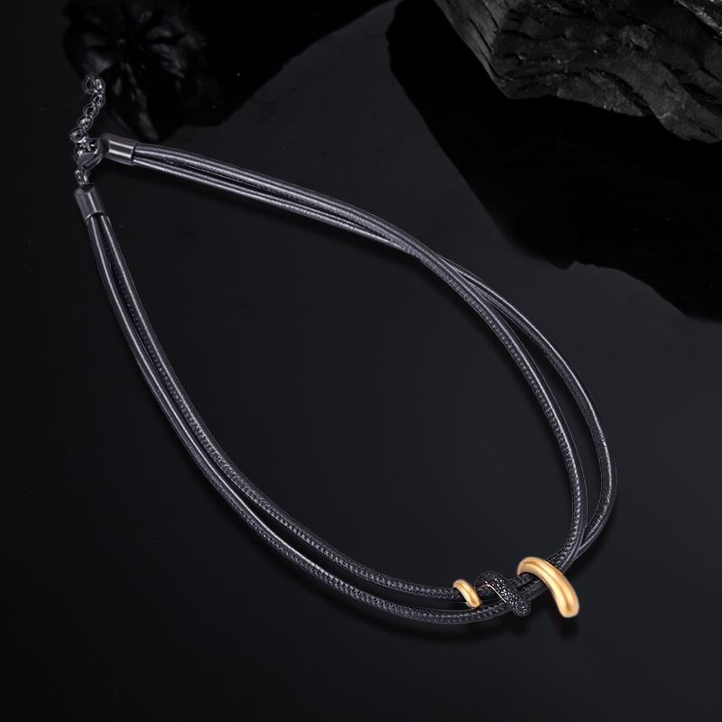 Gold And Black Stardust Leather Necklace With Street Luxury Shine - Image 3