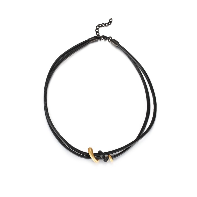 Gold And Black Stardust Leather Necklace With Street Luxury Shine - Image 5