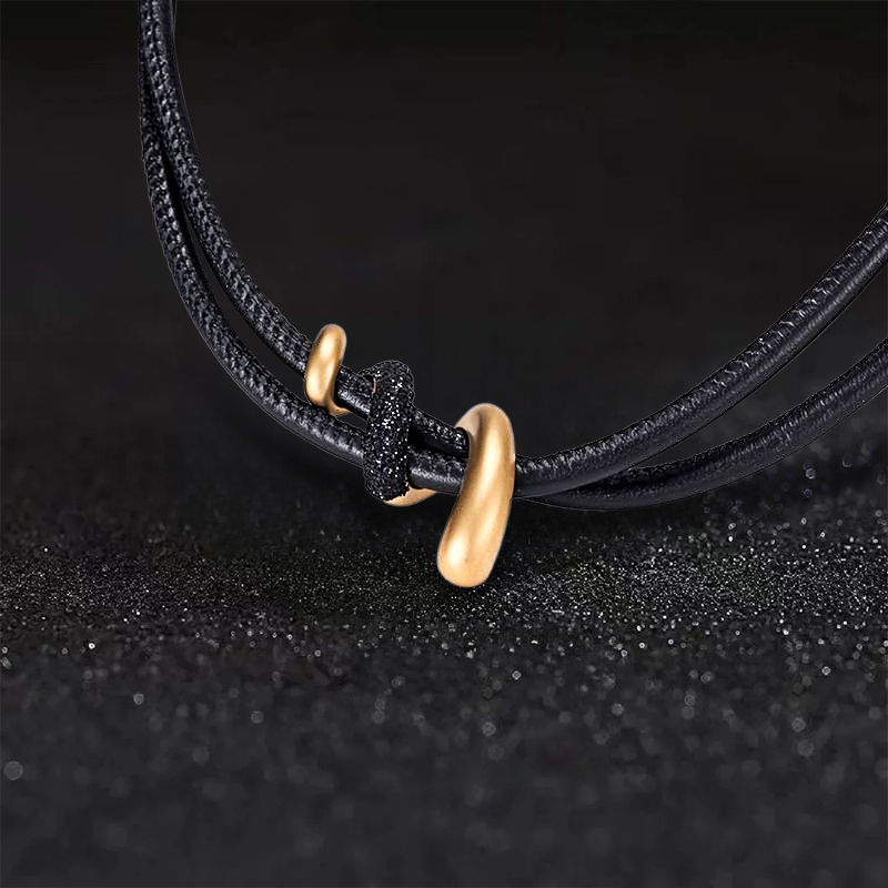 Gold And Black Stardust Leather Necklace With Street Luxury Shine