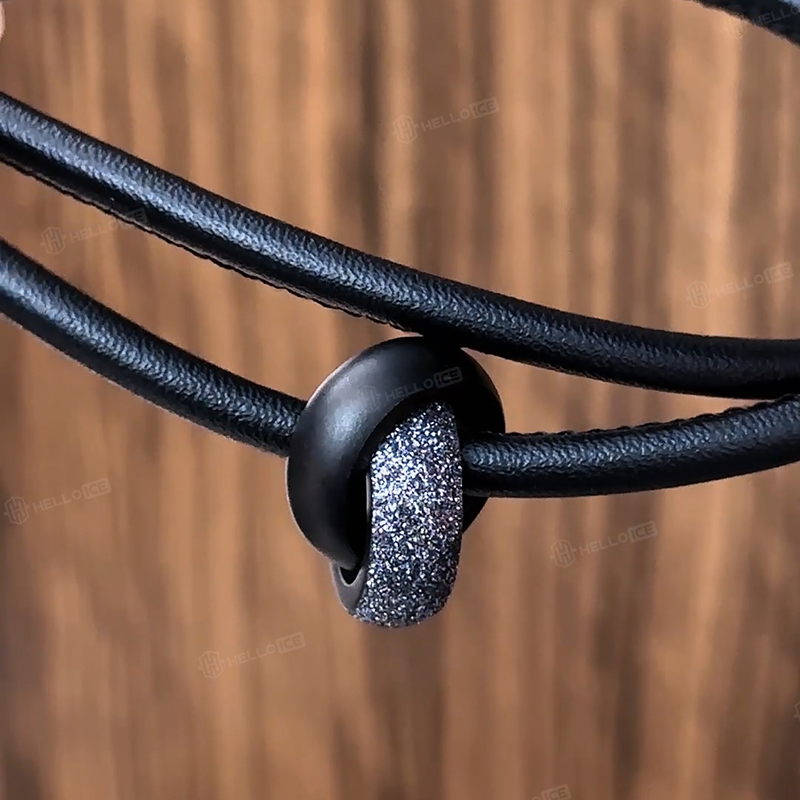 Black And Grey Stardust Black Leather Necklace With Street Luxury Shine - Image 3