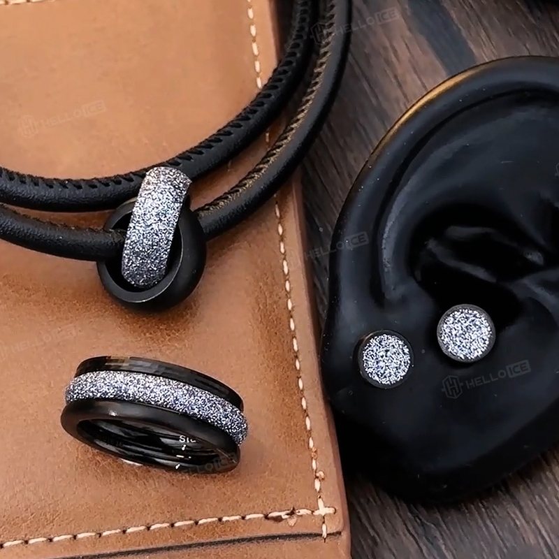 Black And Grey Stardust Black Leather Necklace With Street Luxury Shine - Image 4