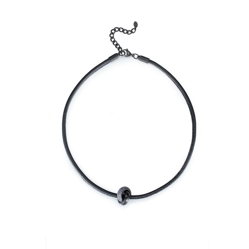 Black And Grey Stardust Black Leather Necklace With Street Luxury Shine - Image 5