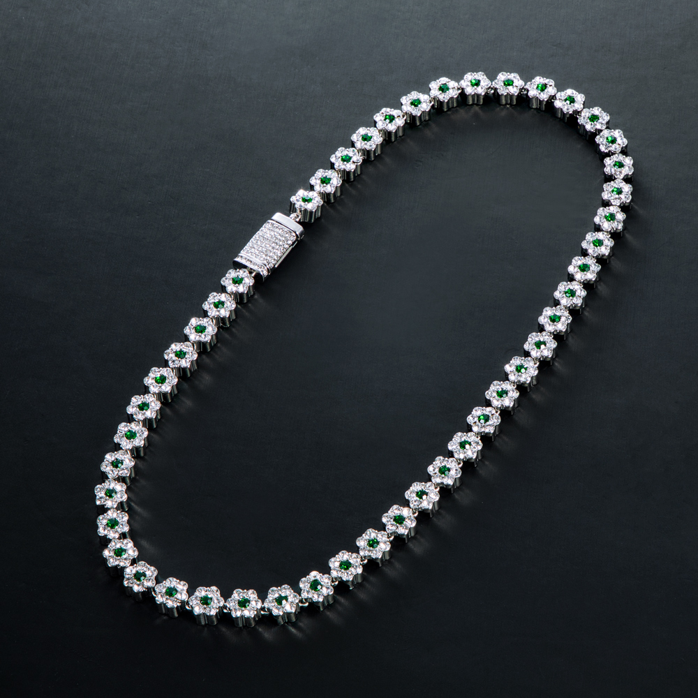 Iced Out 10mm Green Stone Flower Link Chain Gold With Street Luxury Shine - Image 3
