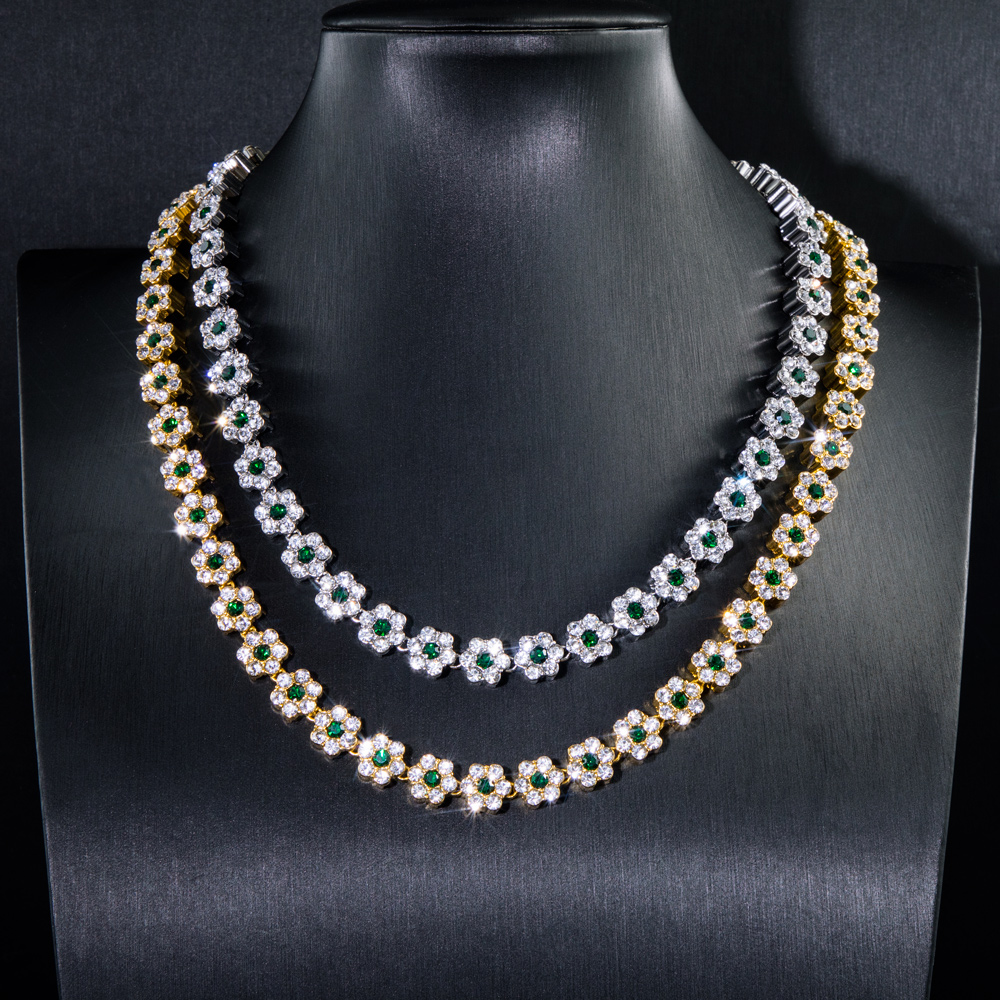Iced Out 10mm Green Stone Flower Link Chain Gold With Street Luxury Shine - Image 4