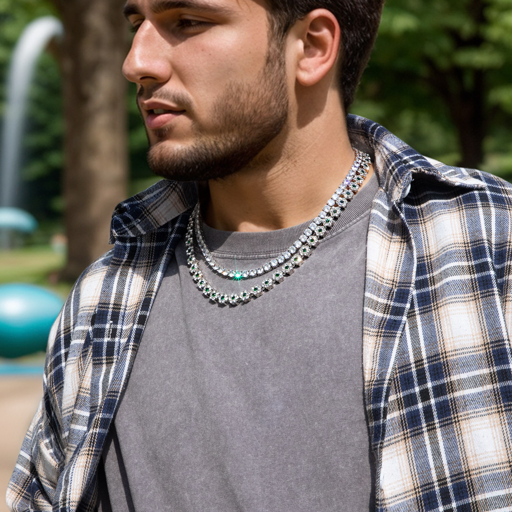 Iced Out 10mm Green Stone Flower Link Chain Gold With Street Luxury Shine - Image 8