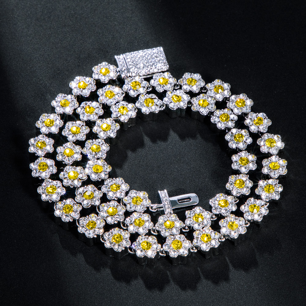 Iced Out 10mm Yellow Stone Flower Link Chain Gold With Street Luxury Shine - Image 3