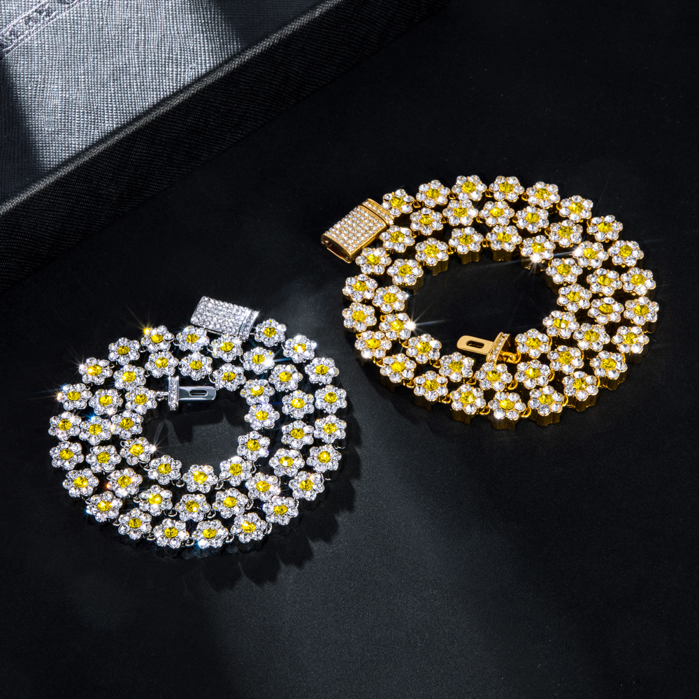 Iced Out 10mm Yellow Stone Flower Link Chain Gold With Street Luxury Shine - Image 4