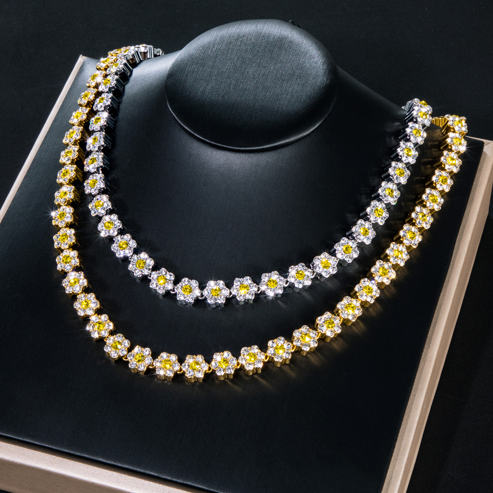 Iced Out 10mm Yellow Stone Flower Link Chain Gold With Street Luxury Shine - Image 5
