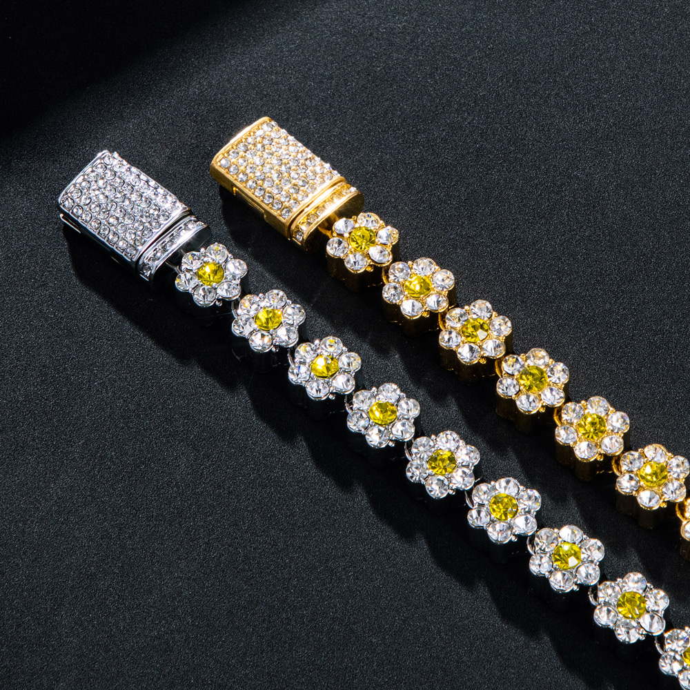 Iced Out 10mm Yellow Stone Flower Link Chain Gold With Street Luxury Shine - Image 6