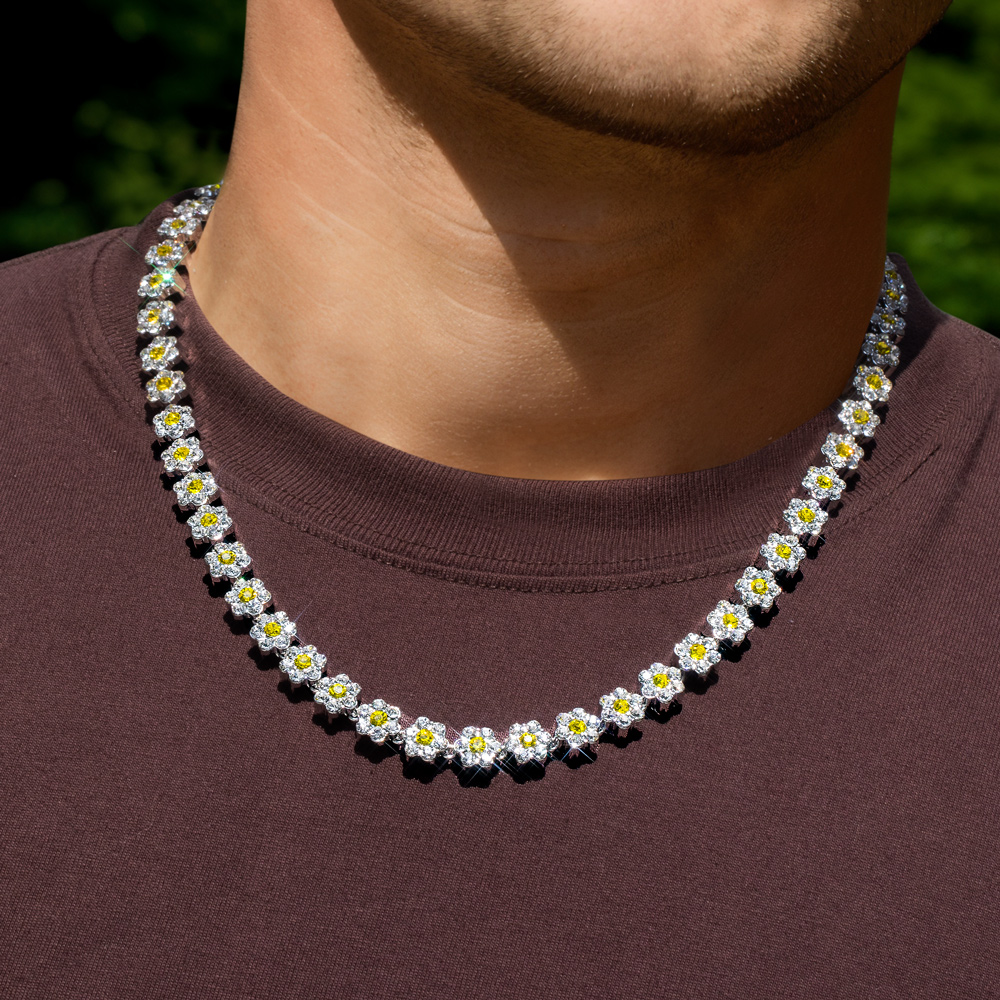 Iced Out 10mm Yellow Stone Flower Link Chain Gold With Street Luxury Shine - Image 8